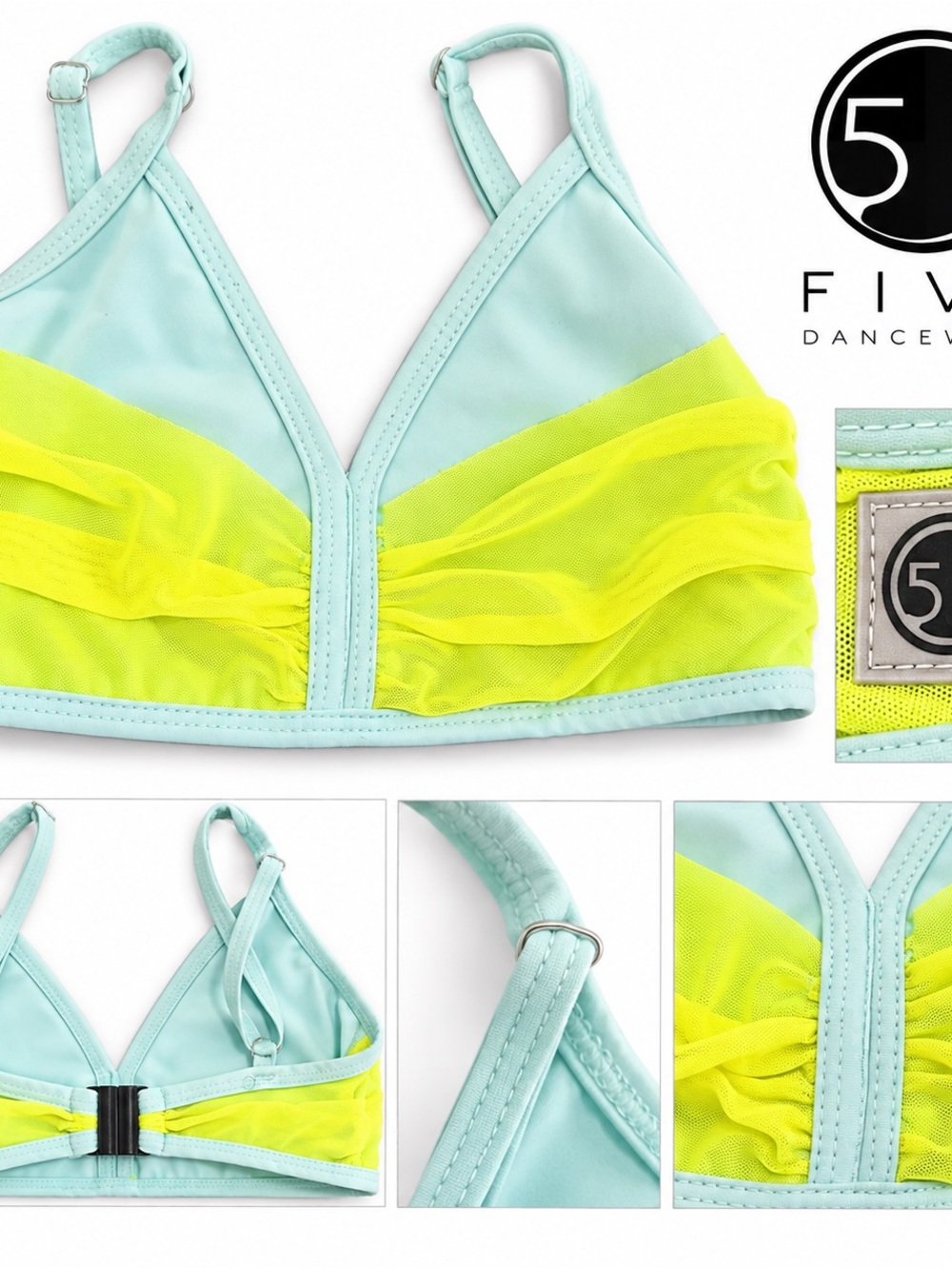 Five dancewear Kids' Light Aqua & Neon Yellow Mesh top